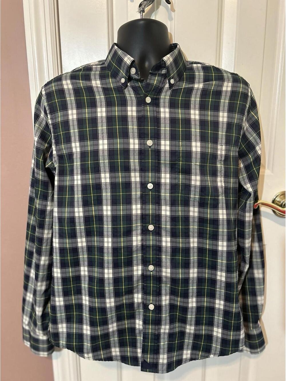 Untuckit Dole Button Up Shirt Mens M Blue Green Plaid Long Sleeve Performance